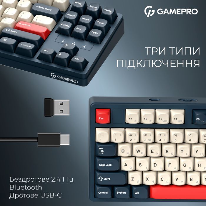 Клавіатура GamePro Asgard Ragnar Wireless/Bluetooth/USB UA White (MK285WH) зображення 5