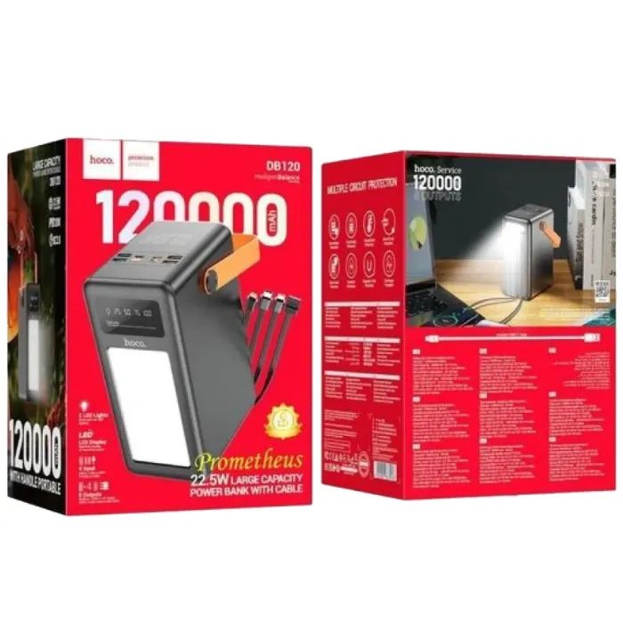 Батарея универсальная HOCO 120000mAh Prometheus 22.5W Fast Chardge, 2*LED lamp, Black (DB120 / 714723) изображение 5