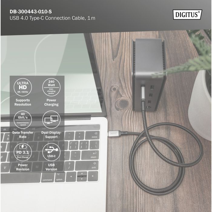 Дата кабель USB-C to USB-C 3.0m USB 4.0 black Digitus (DB-300443-030-S) изображение 8