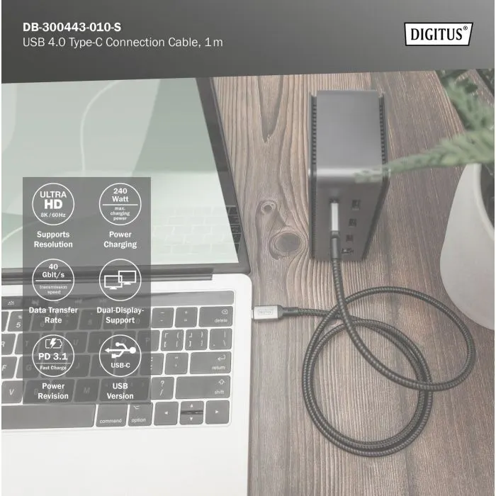 Дата кабель USB-C to USB-C 1.0m USB 4.0 black Digitus (DB-300443-010-S) изображение 8