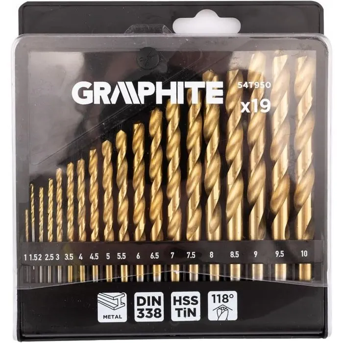 Набор сверл Graphite по металлу, HSS TiN, 1-10мм, кейс, 19шт (54T950) изображение 7