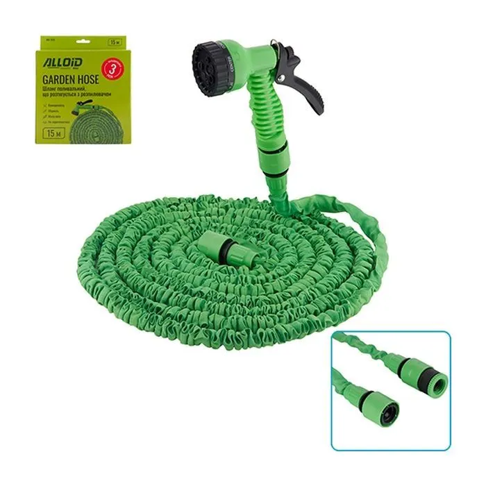 Поливочный шланг Alloid растягивающийся с распылителем, 15м (WH-7515)