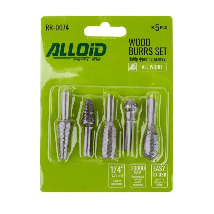 Набор фрез Alloid по дереву 5шт, хвостовик 1/4" (RR-0074) изображение 2