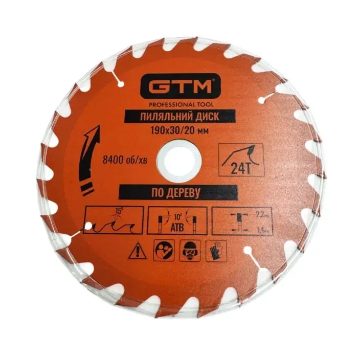 Круг отрезной GTM 190×30мм, 24 зуба, по дереву (SBW-19024)