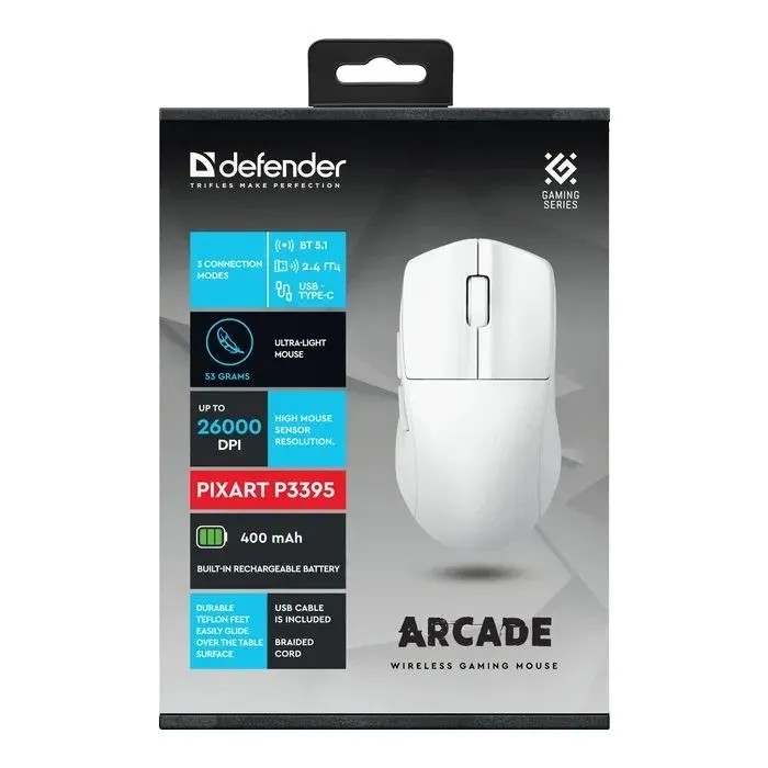 Мишка Defender Arcade GM-381 Wireless/Bluetooth White (52382) зображення 5