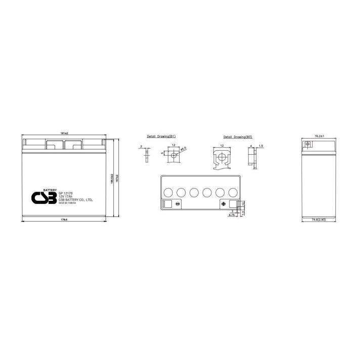 Батарея к ИБП CSB 12В 17 Ач (GP12170B1/ В3) изображение 2