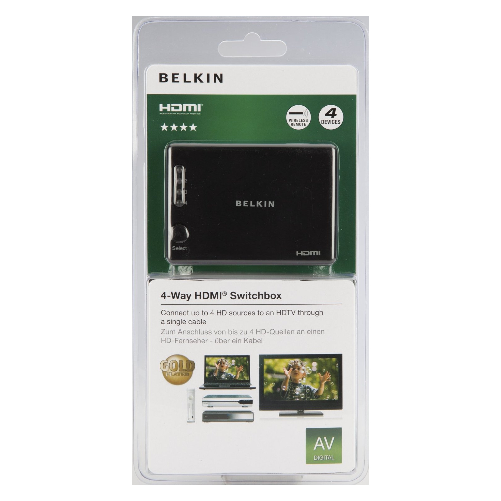 Коммутатор видео Belkin HDMI SwitchBox High Speed w/Ethernet, (4 вх, 1 вых) (F3Y045bf) изображение 3