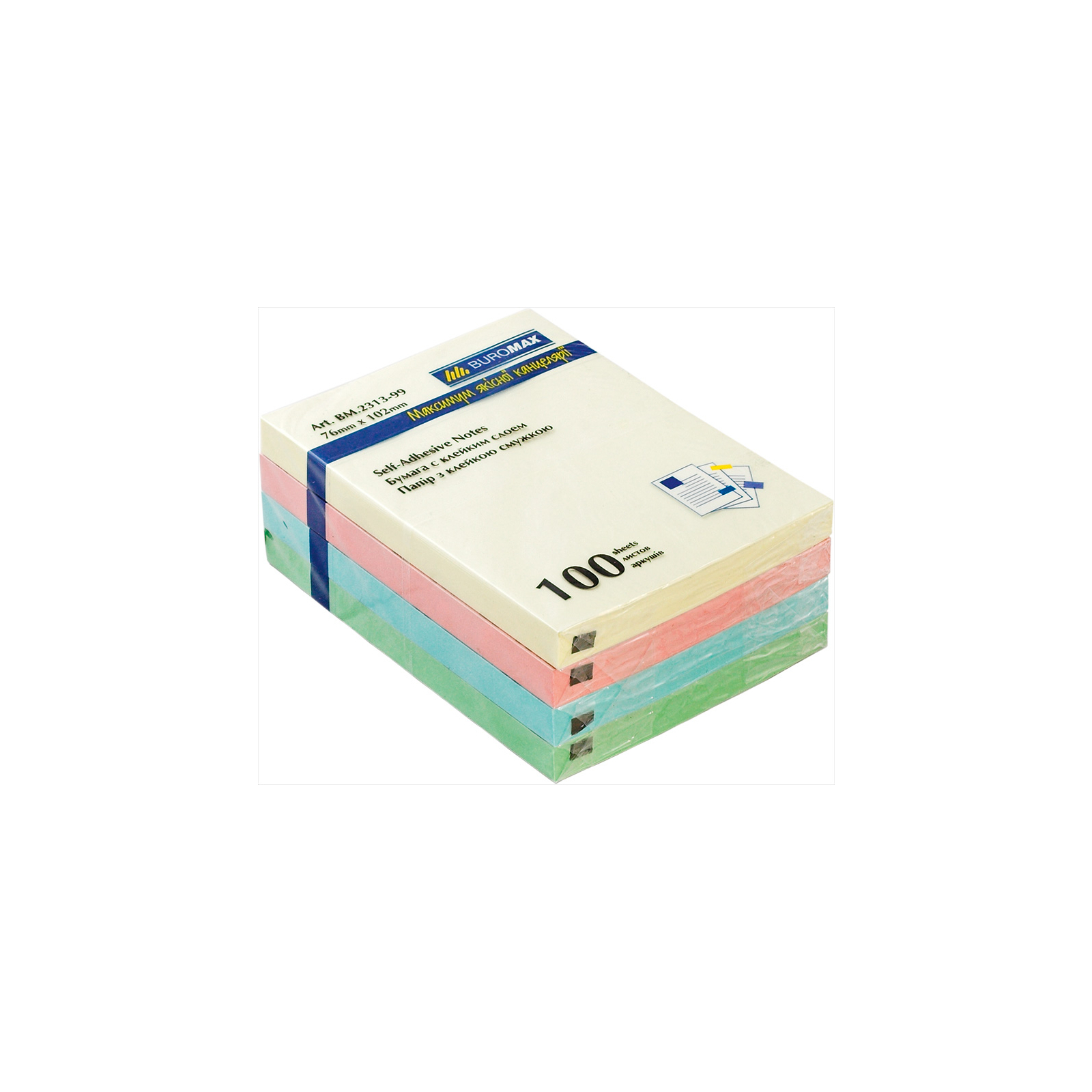 Бумага для заметок Buromax with adhesive layer 76х102мм, 100sheets, pastel colors mix (BM.2313-99) изображение 2