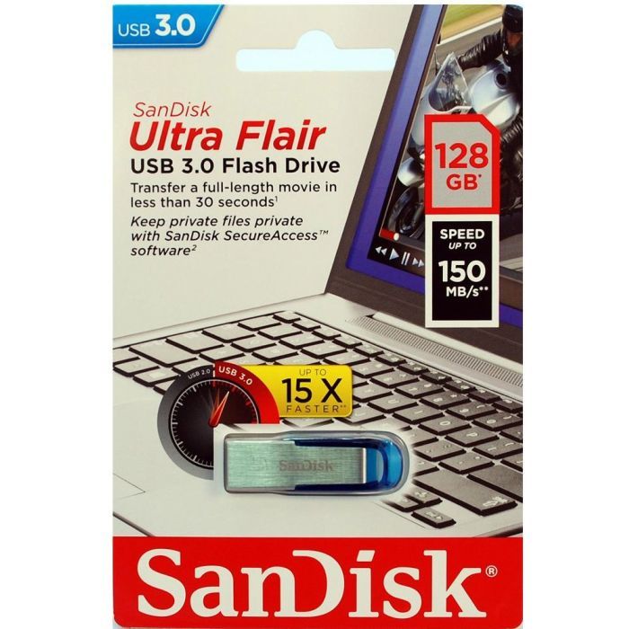USB флеш накопитель SanDisk 128GB Ultra Flair Blue USB 3.0 (SDCZ73-128G-G46B) изображение 6