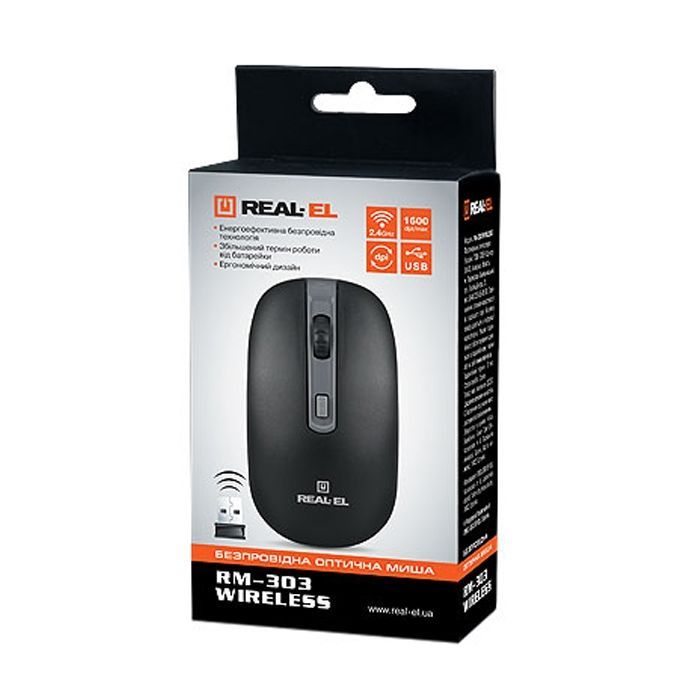 Мишка REAL-EL RM-303 black-grey зображення 5