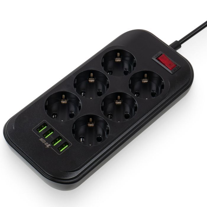 Мережевий фільтр живлення ColorWay CW-CHE64B, 6 розеток/4USB Black (CW-CHE64B) зображення 2