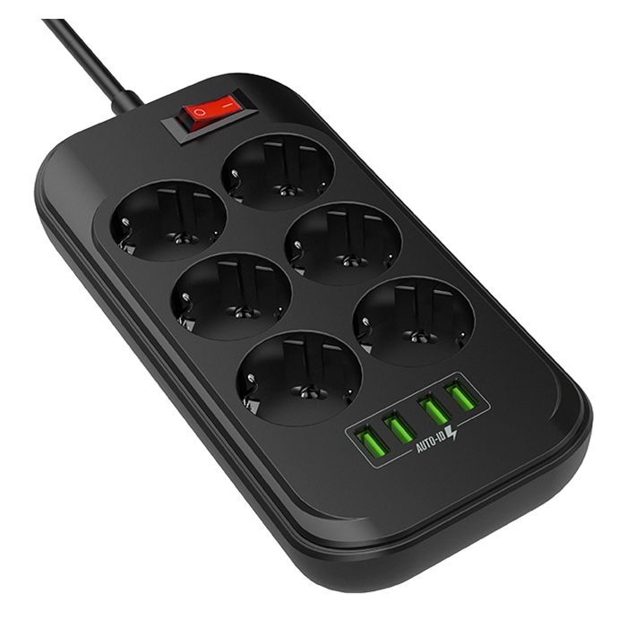 Мережевий фільтр живлення ColorWay CW-CHE64B, 6 розеток/4USB Black (CW-CHE64B) зображення 3