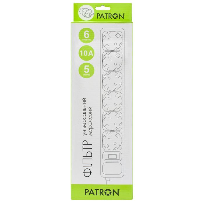 Сетевой фильтр питания Patron 5m (SP-1065W), 6 розеток White (EXT-PN-SP-1065W) изображение 2