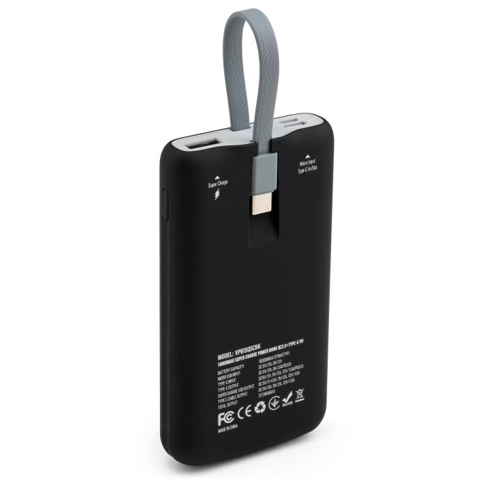 Батарея универсальная Vinga 10000 mAh SuperQC soft touch w/cable 22.5W black (VPB1SQSCBK) изображение 2