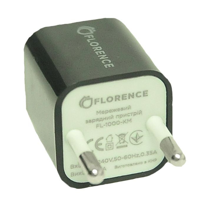Зарядное устройство Florence 1USB 1A + microUSB cable black (FL-1000-KM) (FL-1000-KM)