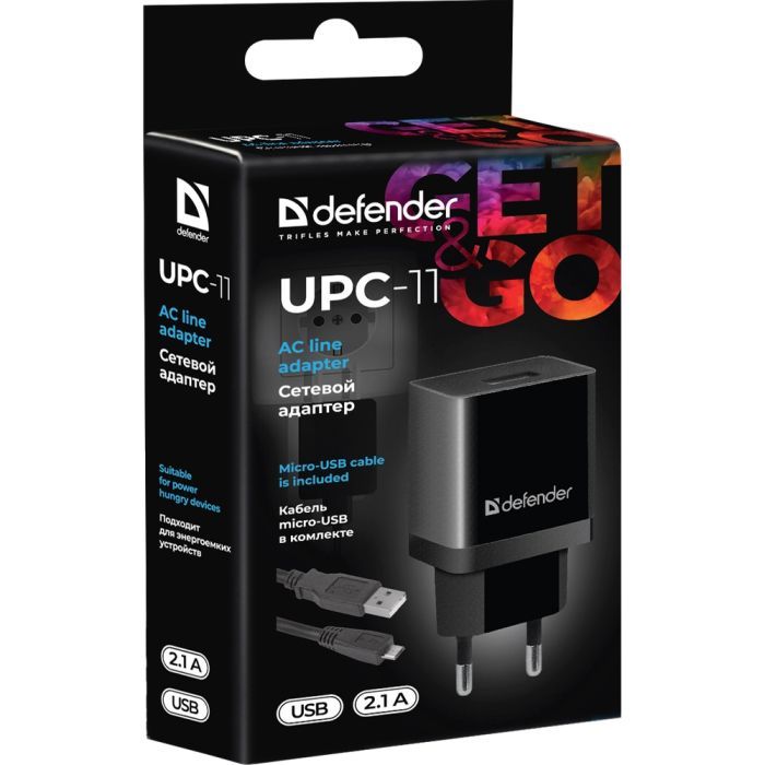 Зарядний пристрій Defender UPС-11 1xUSB,5V/2.1А, кабель micro-USB (83556) зображення 4