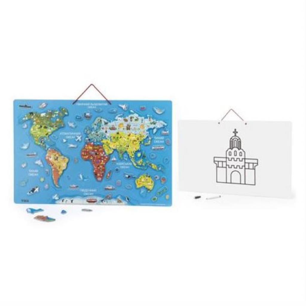 Пазл Viga Toys магнитный Карта мира с маркерной доской, на украинском языке (44508) изображение 3