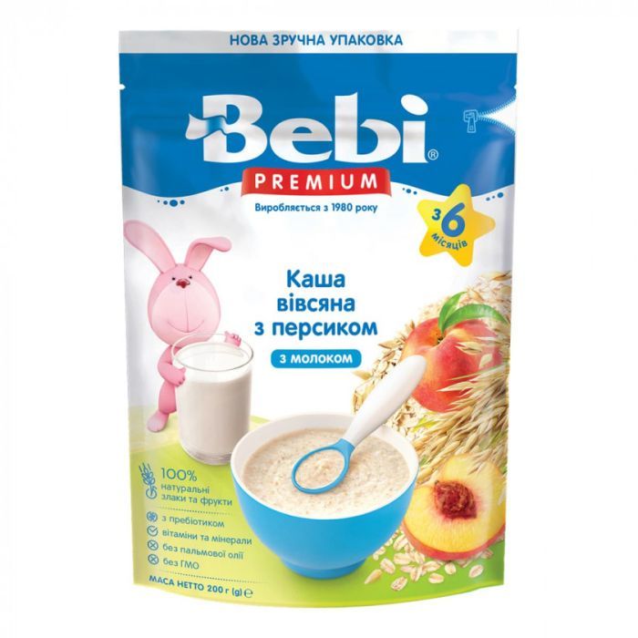 Детская каша Bebi Premium молочная овсяная с персиком +6 мес. 200 г (8606019654306)