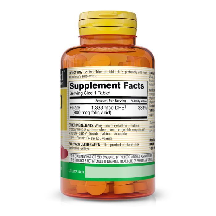 Витамин Mason Natural Фолиевая кислота 800 мкг, Folic Acid, 100 таблеток (MAV-06761) изображение 2