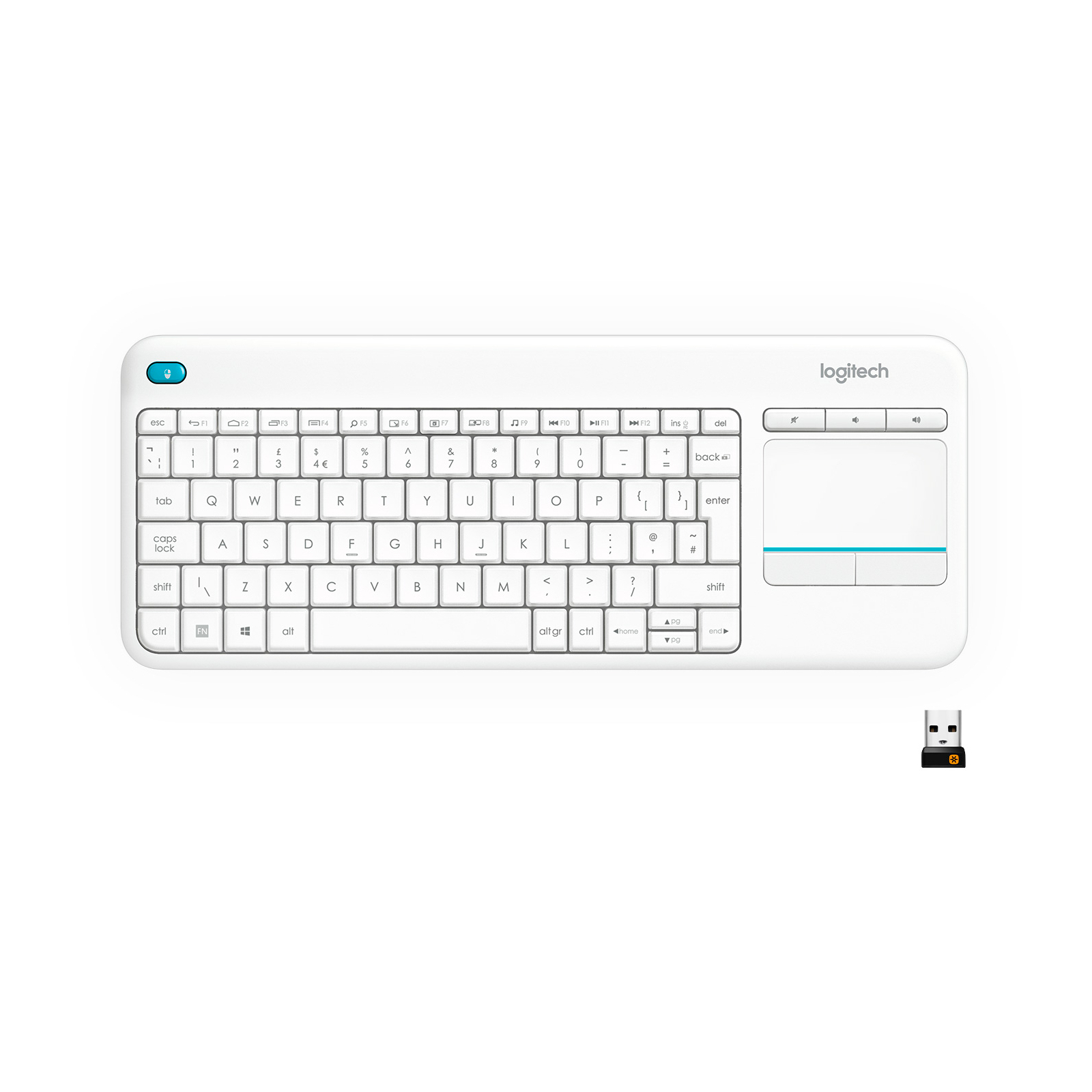 Клавиатура Logitech K400 Plus Touch Wireless UA White (920-007146)