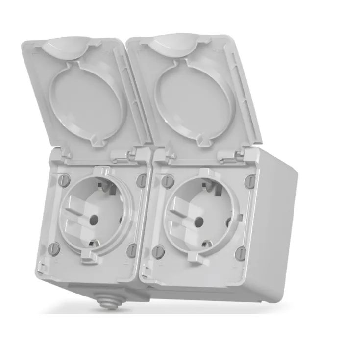Розетка Videx BINERA IP65 наружная 2ая с заземлением серая (VF-BNW22G-G)