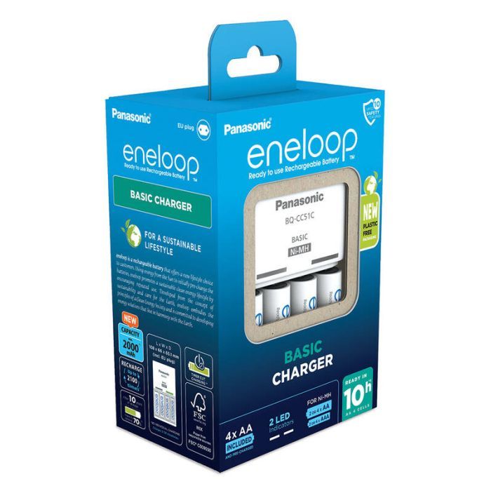 Зарядное устройство для аккумуляторов Panasonic Basic Charger + Eneloop 4AA 2000 mAh New (K-KJ51MCD40E) изображение 2