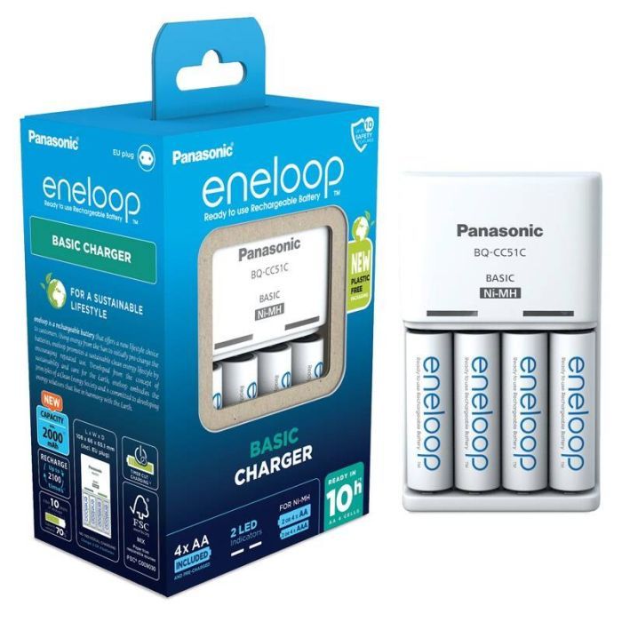 Зарядное устройство для аккумуляторов Panasonic Basic Charger + Eneloop 4AA 2000 mAh New (K-KJ51MCD40E) изображение 4