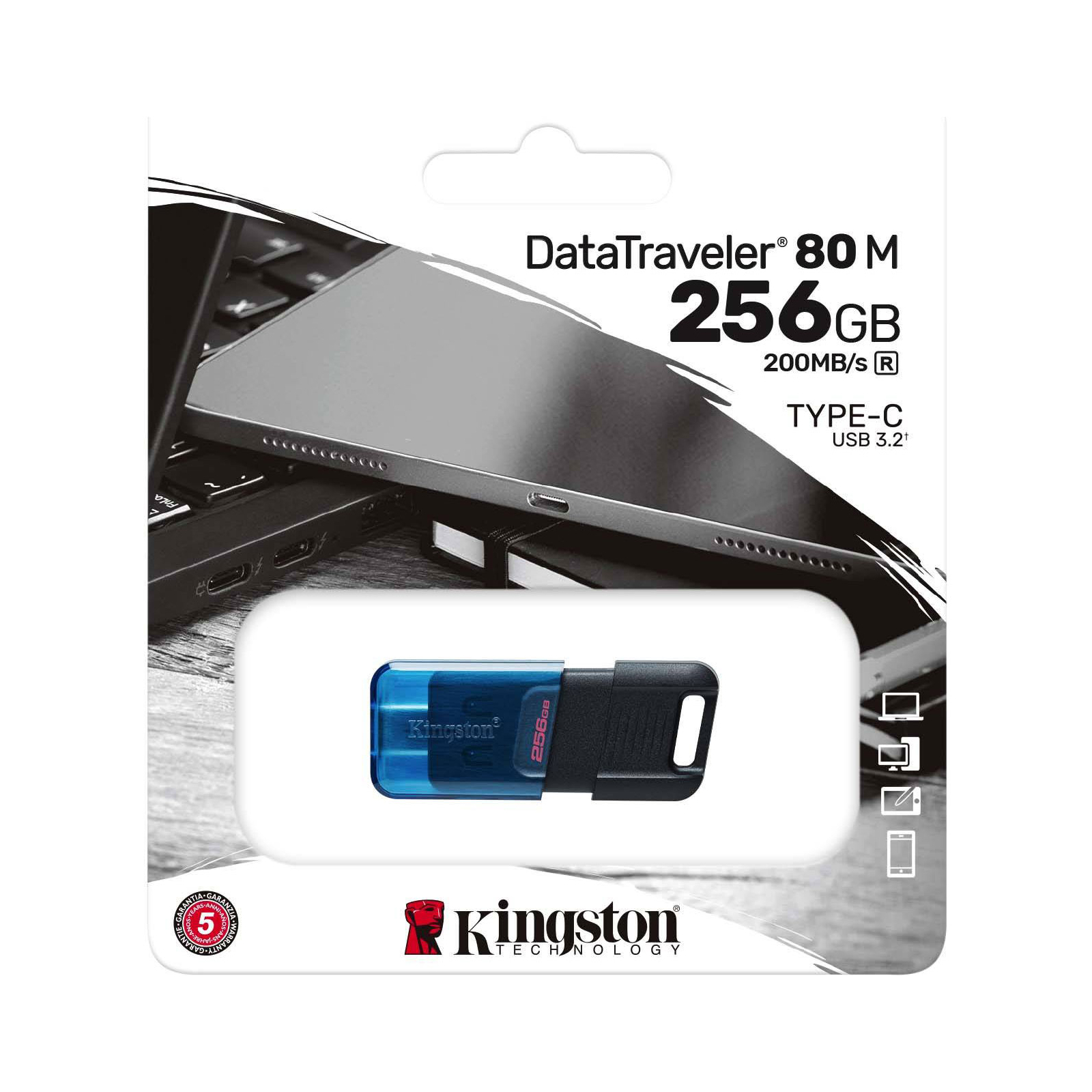 USB флеш накопитель Kingston 64GB DataTraveler 80 M USB-C 3.2 Blue/Black (DT80M/64GB) изображение 4