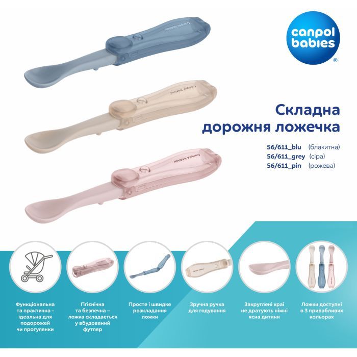Набір дитячого посуду Canpol babies Ложечка cкладна дорожня - сіра (56/611_grey) зображення 6