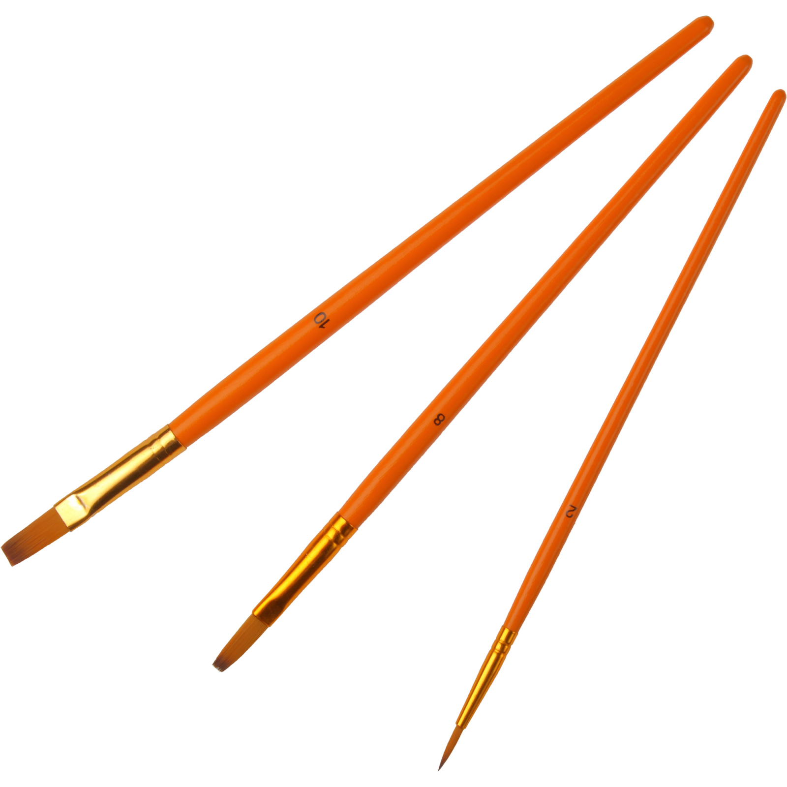 Пензлик для малювання Maxi набір 3 шт синтетичний ворс,пласка (№ 8, 10), кругла (№ 2) коротка ручка (MX60882) зображення 2