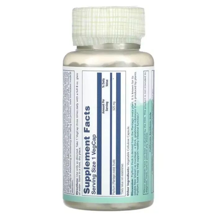 Травы Solaray Шелуха семян подорожника, 525 мг, Psyllium Husk, 100 вегетарианс (SOR-01460) изображение 2