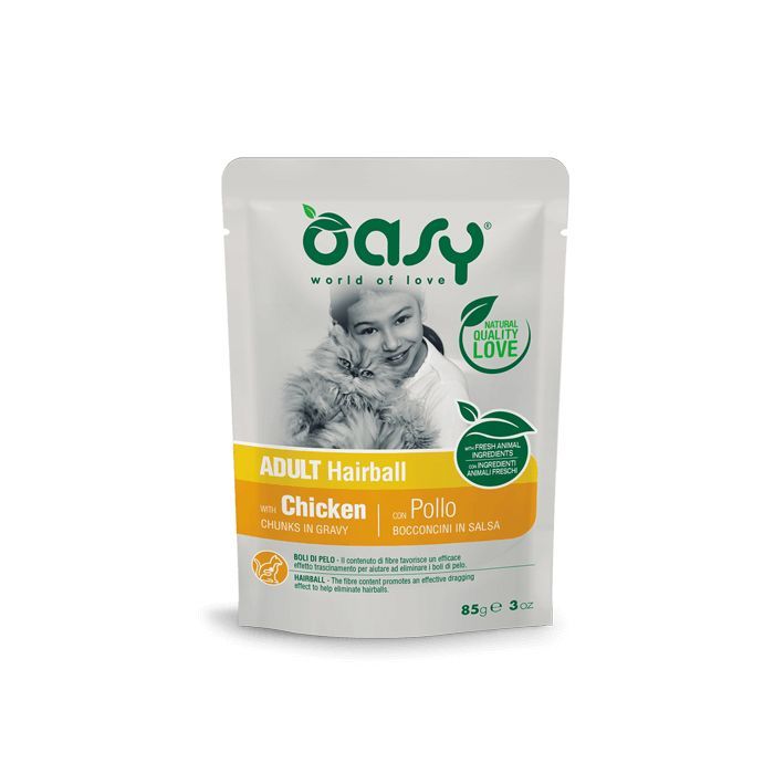 Влажный корм для кошек OASY Adult Hairball с курицей 85 г (8053017343761)