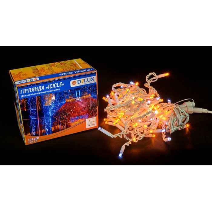Гірлянда Delux ICICLE 108LED 2x1 м Білий flash Жовтий/Білий IP44 (90015179) зображення 2