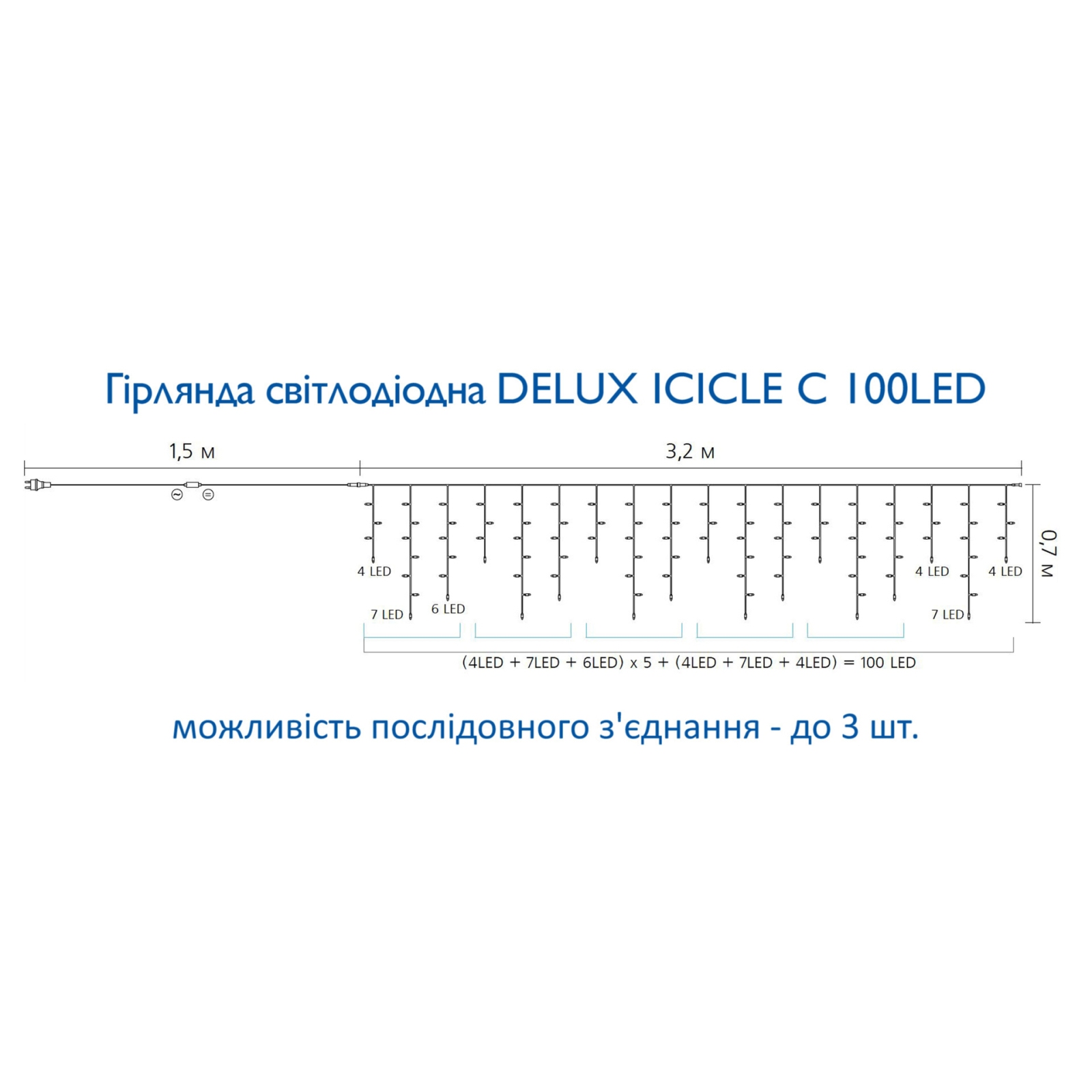 Гирлянда Delux ICICLE С 100LED 3.2х0.7 м Белый/прозрачный IP20 (90015252) изображение 4