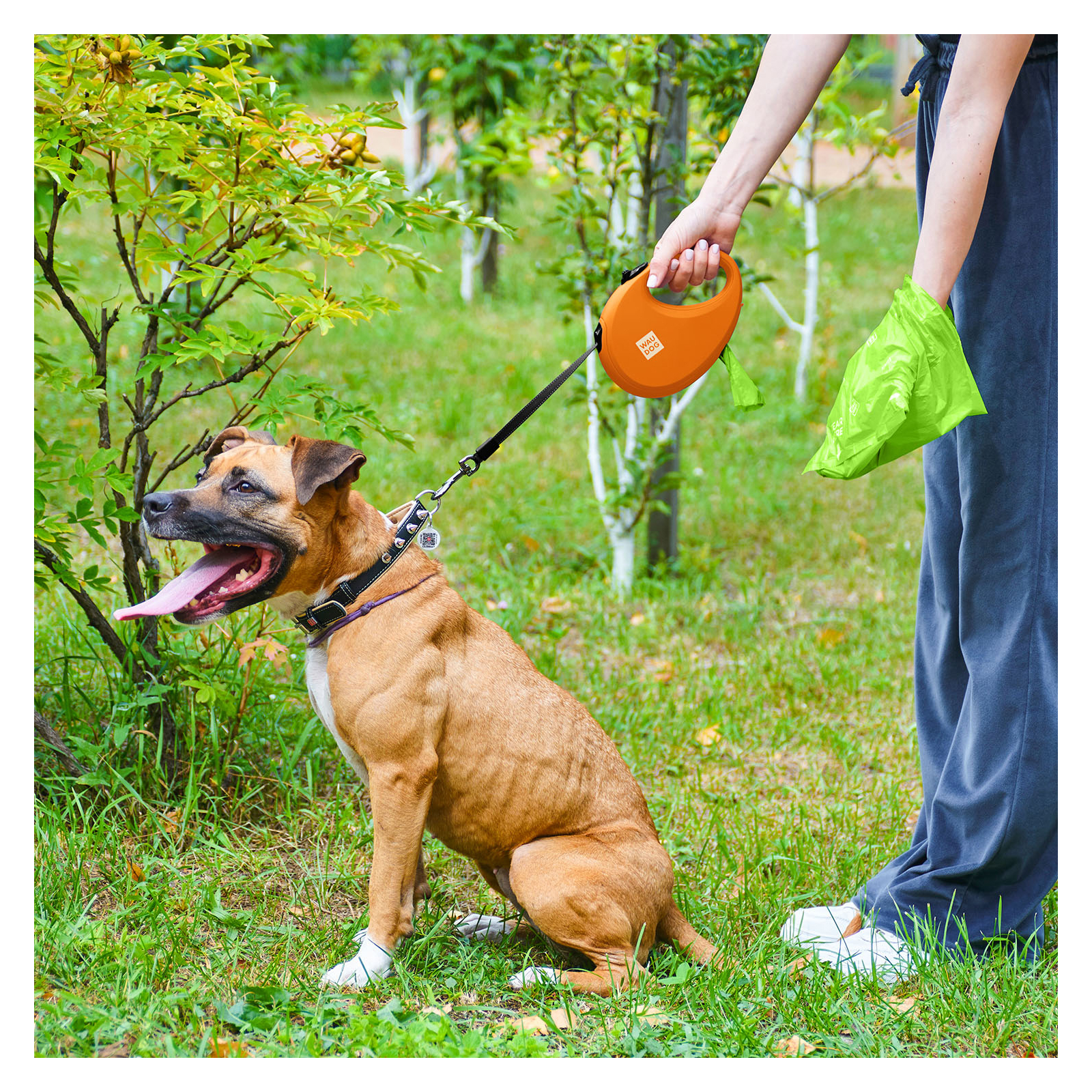 Поводок для собак WAUDOG R-leash с контейнером для пакетов L до 40 кг 5 м оранжевый (26294) изображение 7