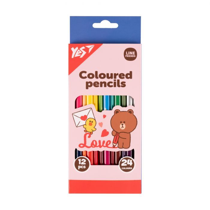 Карандаши цветные Yes Line Friends Choco love двухсторонние 12 шт. 24 цв (290746)