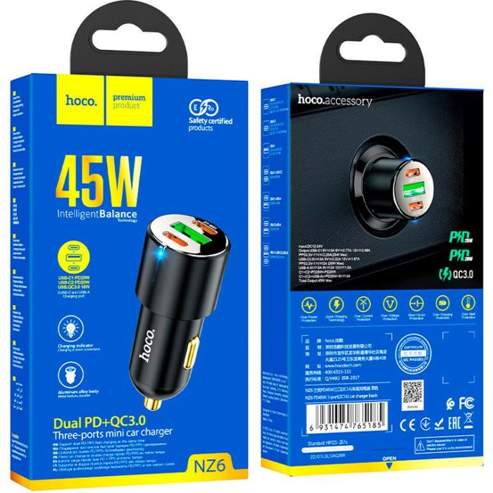 Зарядное устройство HOCO NZ6 2xType-C, USB-A Black (6931474765185) изображение 5