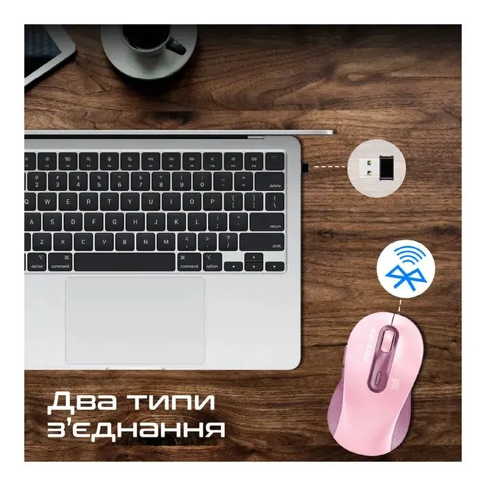 Мишка Promate Ken Wireless/Bluetooth Pink (ken.pink) зображення 5