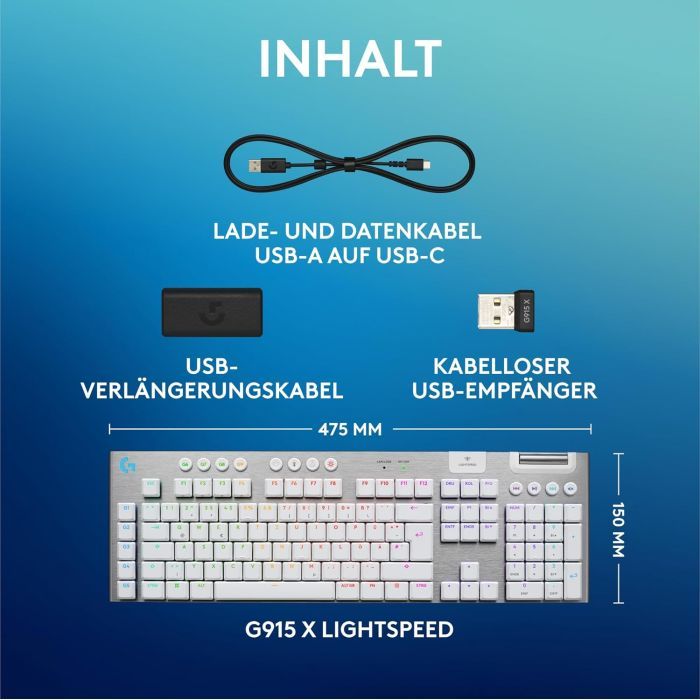Клавіатура Logitech G915 X Lightspeed Switch-Tactile Wireless/Bluetooth/USB UA White (920-012690) зображення 11