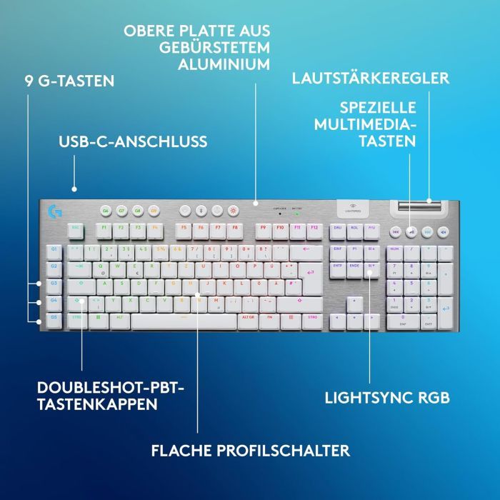 Клавіатура Logitech G915 X Lightspeed Switch-Tactile Wireless/Bluetooth/USB UA White (920-012690) зображення 8