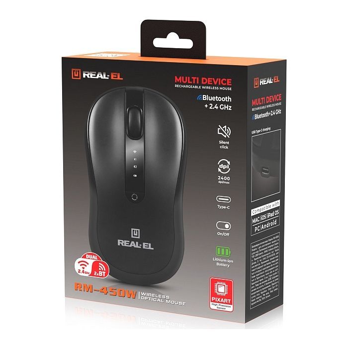 Мишка REAL-EL RM-450W Wireless/Bluetooth Black/Gray (EL123200046) зображення 9
