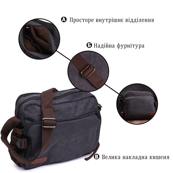 Сумка Vintage З текстилю Чорна (22204) зображення 4