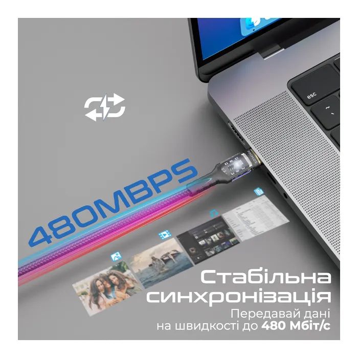 Дата кабель USB-C to USB-C lucidline-cc120.navy Promate (lucidline-cc120.navy) изображение 4