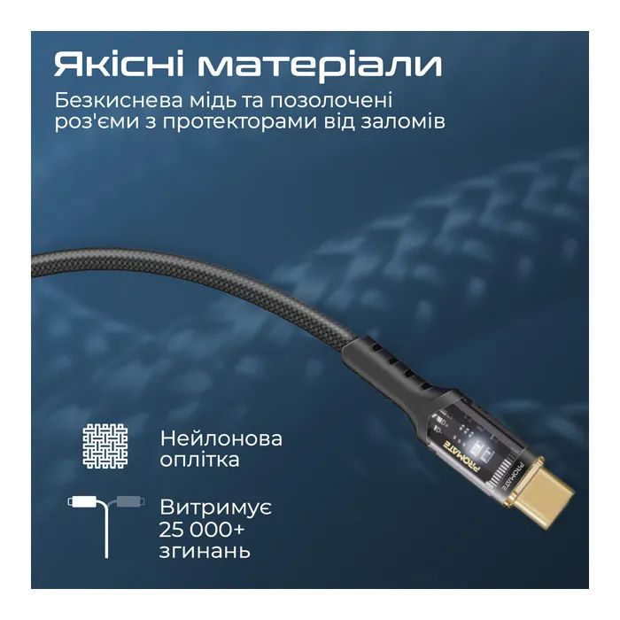 Дата кабель USB-C to USB-C lucidline-cc120.navy Promate (lucidline-cc120.navy) изображение 6
