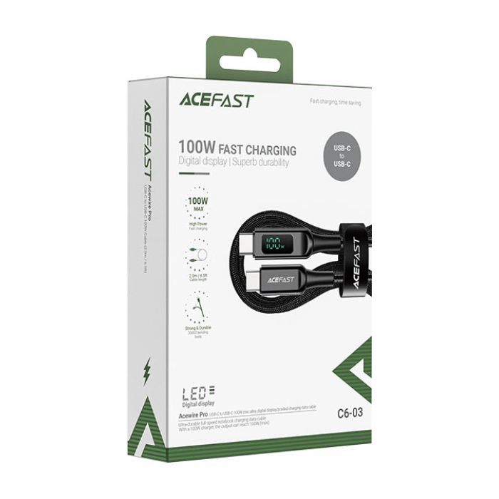 Дата кабель USB-C to USB-C 2.0m 100W with display C6-03 Acefast (6974316281054) изображение 3