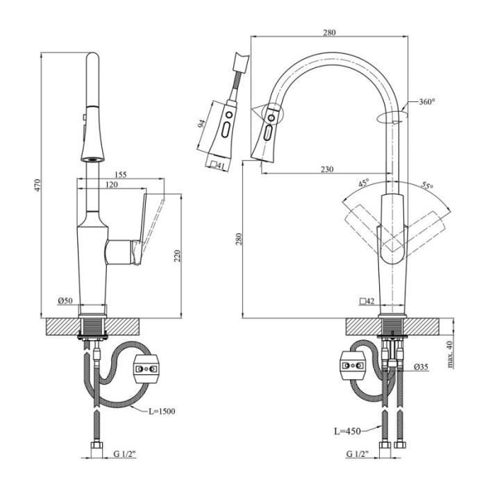 Смеситель Kroner KRP Makon-GRP030-T изображение 8