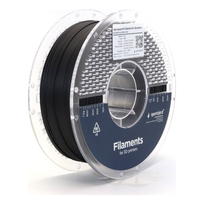 Пластик для 3D-принтера Gembird PLA High Speed 1.75 мм, 1kg black (3DP-PLA1.75HY-01-BK)