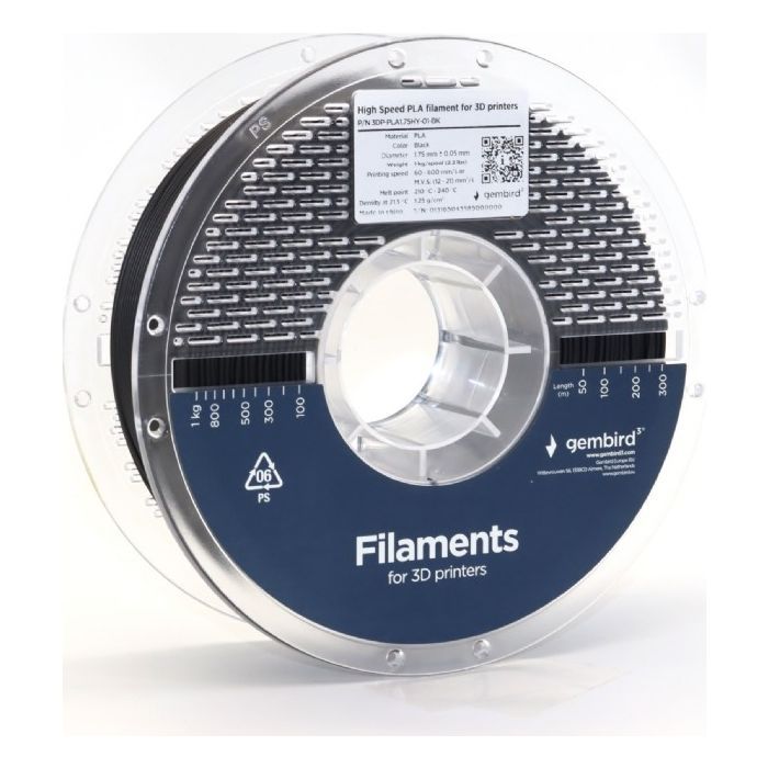 Пластик для 3D-принтера Gembird PLA High Speed 1.75 мм, 1kg black (3DP-PLA1.75HY-01-BK) зображення 2