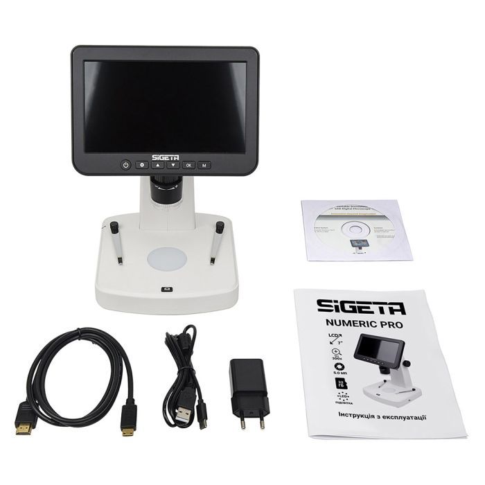 Микроскоп Sigeta Цифровий Numeric Pro 10x-300x 5 MP 7" LCD (65512) изображение 8