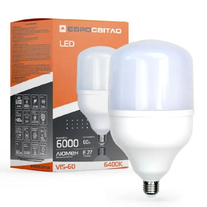 Лампочка Євросвітло 60Вт 6400К (VIS-60-E27) изображение 2